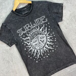 Sublime Women's Small T-Shirt Black Sun Graphic Acid‎ Wash 90s Band Tee Grunge
